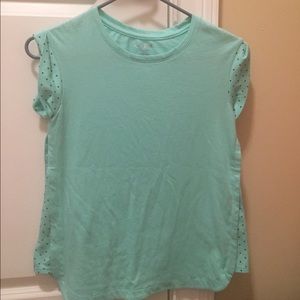 Blue & black polka dot tee.